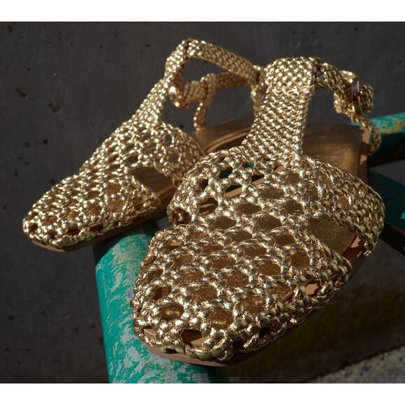 RARE!!! ZARA Metallic Gold Woven Flats NWT Blogger Fave ๐ - Picture 12 of 16